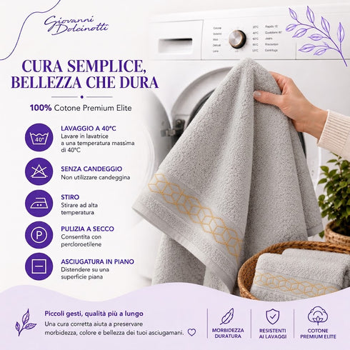 Set 8 Asciugamani Premium Elite 100% Cotone - 2 Teli Bagno, 2 Asciugamani Viso e 4 Lavette - per Casa, SPA e Ospiti