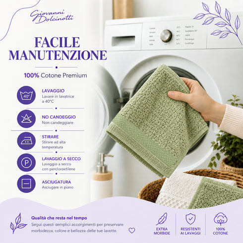 Set 12 Asciugamani Lavette Premium 30x30 cm 100% Cotone - per Viso, Mani, Ospiti e SPA
