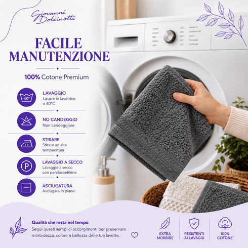 Set 12 Asciugamani Lavette Premium 30x30 cm 100% Cotone - per Viso, Mani, Ospiti e SPA
