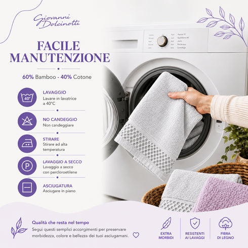 Set 8 Asciugamani 60% Bamboo e 40% Cotone - 2 Teli Bagno, 2 Asciugamani Viso, 2 Lavette e 2 Guanti - per Bagno, SPA e Ospiti