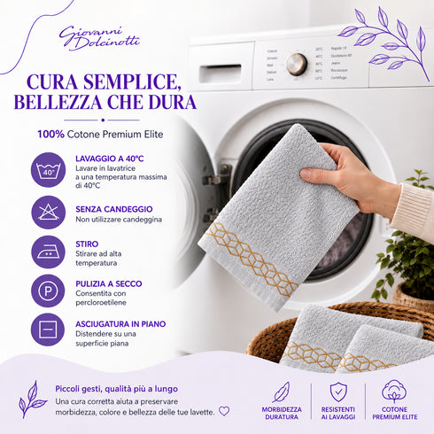 Set 12 Asciugamani Lavette Premium Elite 30x30 cm 100% Cotone - con Bordura Jacquard - per Viso, Mani, Ospiti e SPA