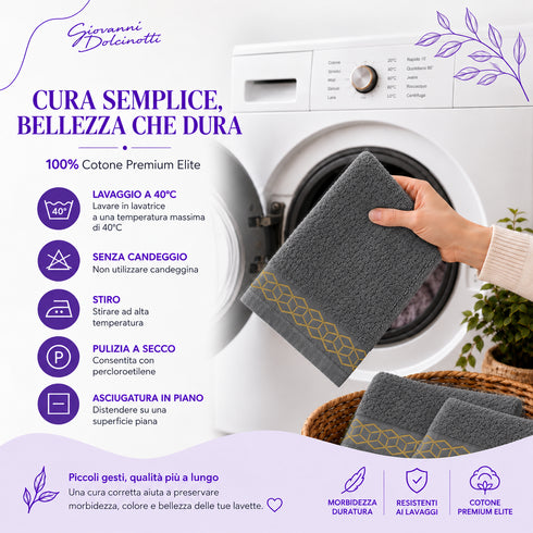 Set 6 Asciugamani Premium Elite 40x70 cm 100% Cotone - con Bordura Jacquard - per Bagno, Palestra e Viaggio