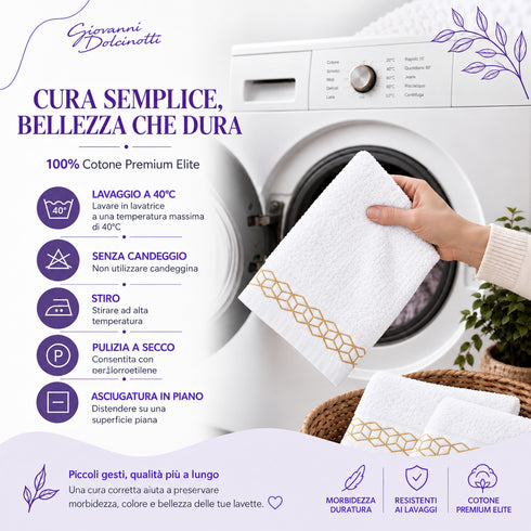 Set 12 Asciugamani Lavette Premium Elite 30x30 cm 100% Cotone - con Bordura Jacquard - per Viso, Mani, Ospiti e SPA
