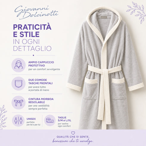 Accappatoio Uomo e Donna Elegante 100% Cotone in Spugna con Finiture a Contrasto - per Casa, SPA e Hotel