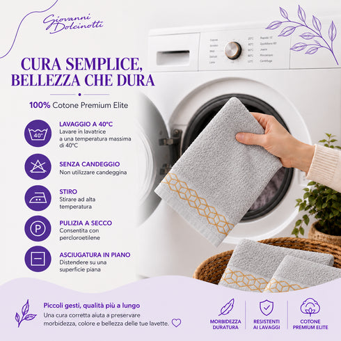 Set 6 Asciugamani Premium Elite 40x70 cm 100% Cotone - con Bordura Jacquard - per Bagno, Palestra e Viaggio