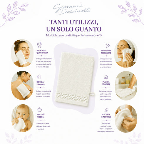 Set 10 Guanti Bagno 14x20 cm - 60% Bamboo e 40% Cotone - con Bordura Decorativa - per Detersione Viso, Corpo e Skincare