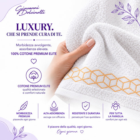 Set 8 Asciugamani Premium Elite 100% Cotone - 2 Teli Bagno, 2 Asciugamani Viso e 4 Lavette - per Casa, SPA e Ospiti
