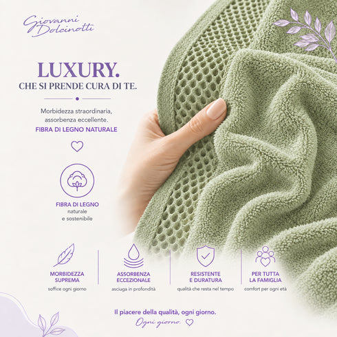 Set 8 Asciugamani 60% Bamboo e 40% Cotone - 2 Teli Bagno, 2 Asciugamani Viso, 2 Lavette e 2 Guanti - per Bagno, SPA e Ospiti