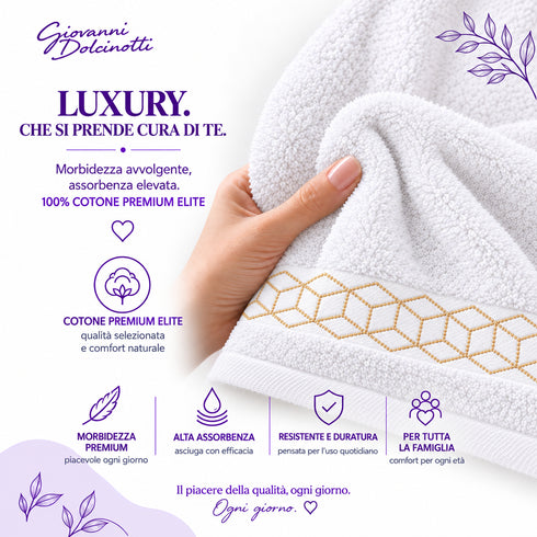 Set 6 Asciugamani Premium Elite 40x70 cm 100% Cotone - con Bordura Jacquard - per Bagno, Palestra e Viaggio
