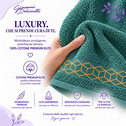 Set 8 Asciugamani Premium Elite 100% Cotone - 2 Teli Bagno, 2 Asciugamani Viso e 4 Lavette - per Casa, SPA e Ospiti