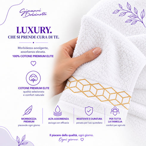 Set 12 Asciugamani Lavette Premium Elite 30x30 cm 100% Cotone - con Bordura Jacquard - per Viso, Mani, Ospiti e SPA