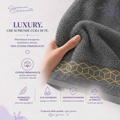 Set 8 Asciugamani Premium Elite 100% Cotone - 2 Teli Bagno, 2 Asciugamani Viso e 4 Lavette - per Casa, SPA e Ospiti