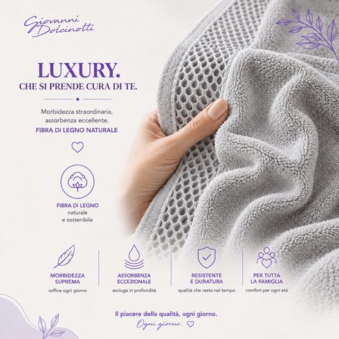 Set 8 Asciugamani 60% Bamboo e 40% Cotone - 2 Teli Bagno, 2 Asciugamani Viso, 2 Lavette e 2 Guanti - per Bagno, SPA e Ospiti