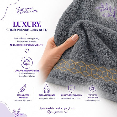 Set 12 Asciugamani Lavette Premium Elite 30x30 cm 100% Cotone - con Bordura Jacquard - per Viso, Mani, Ospiti e SPA
