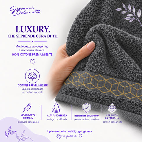 Set 6 Asciugamani Premium Elite 40x70 cm 100% Cotone - con Bordura Jacquard - per Bagno, Palestra e Viaggio