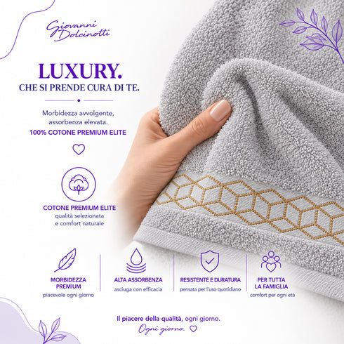 Set 12 Asciugamani Lavette Premium Elite 30x30 cm 100% Cotone - con Bordura Jacquard - per Viso, Mani, Ospiti e SPA