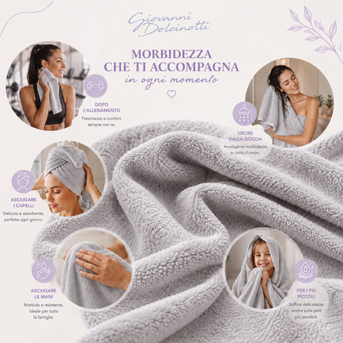 Set 8 Asciugamani Premium 100% Cotone - 2 Teli Bagno, 2 Asciugamani Viso e 4 Lavette - per Casa, Ospiti e B&B