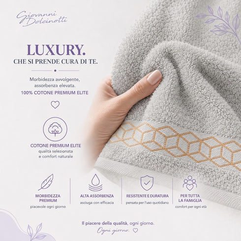 Set 8 Asciugamani Premium Elite 100% Cotone - 2 Teli Bagno, 2 Asciugamani Viso e 4 Lavette - per Casa, SPA e Ospiti