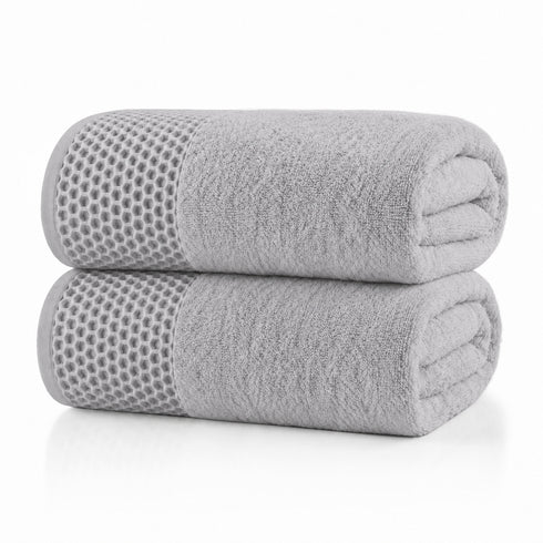Set 2 Teli Bagno Jumbo 90x180 cm - 60% Bamboo e 40% Cotone - con Bordura Decorativa - per Bagno, SPA e Piscina