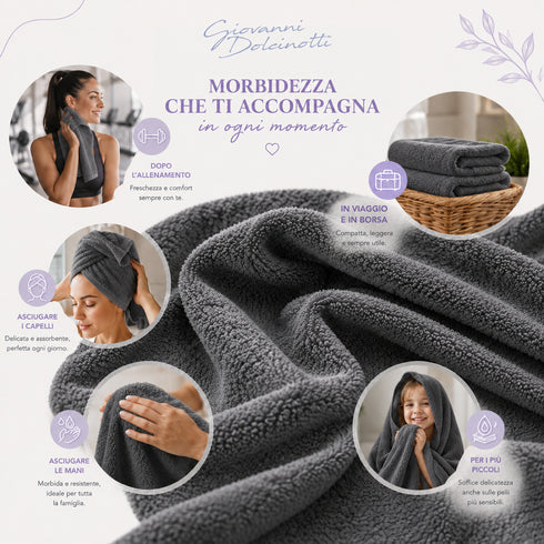Set 6 Asciugamani Premium 40x70 cm 100% Cotone - con Doppia Bordura - per Bagno, Palestra e Viaggio
