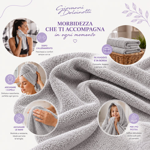 Set 6 Asciugamani Premium 40x70 cm 100% Cotone - con Doppia Bordura - per Bagno, Palestra e Viaggio