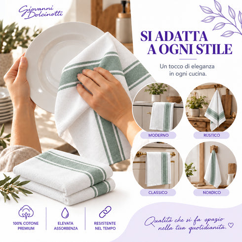 Set 12 Strofinacci Cucina 50x70 cm 100% Cotone - Assorbenti, Morbidi e Resistenti - per Piatti e Stoviglie, Casa e Ristorazione
