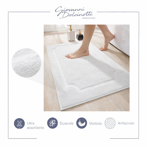 Set di 2 Tappeti da Bagno, Tappetini in Spugna per Doccia, Lavabili, Assorbenti e a Rapida Asciugatura – 750 g/m², 100% Cotone, 50x75 cm, Bianco
