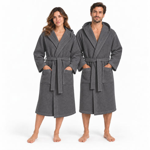 Accappatoio Uomo e Donna Nido d’Ape 100% Cotone - con Cappuccio, Cintura e Tasche - per Casa, SPA, Palestra e Viaggio