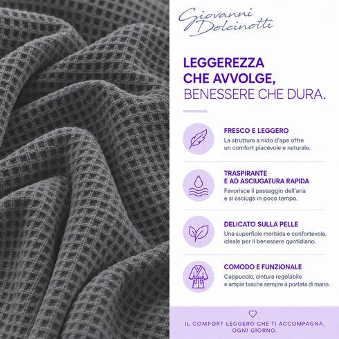 Accappatoio Uomo e Donna Nido d’Ape 100% Cotone - con Cappuccio, Cintura e Tasche - per Casa, SPA, Palestra e Viaggio