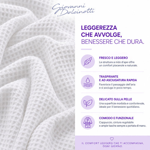 Accappatoio Uomo e Donna Nido d’Ape 100% Cotone - con Cappuccio, Cintura e Tasche - per Casa, SPA, Palestra e Viaggio
