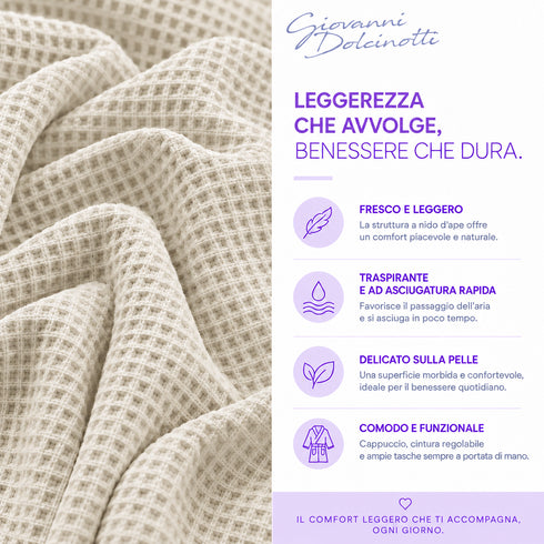 Accappatoio Uomo e Donna Nido d’Ape 100% Cotone - con Cappuccio, Cintura e Tasche - per Casa, SPA, Palestra e Viaggio