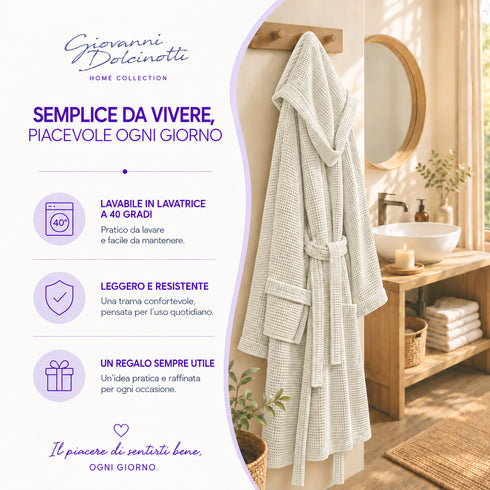 Accappatoio Uomo e Donna Nido d’Ape 100% Cotone - con Cappuccio, Cintura e Tasche - per Casa, SPA, Palestra e Viaggio