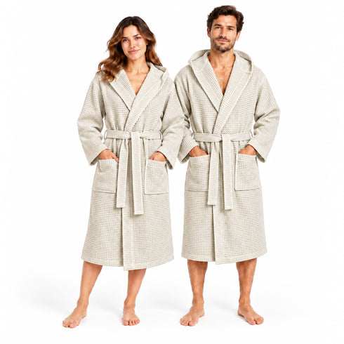 Accappatoio Uomo e Donna Nido d’Ape 100% Cotone - con Cappuccio, Cintura e Tasche - per Casa, SPA, Palestra e Viaggio