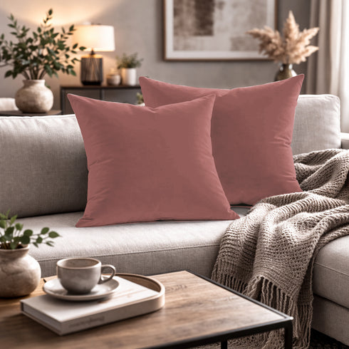 Set 2 Federe Cuscini Divano - 40x40 - Velluto - Rosa - Copricuscini Decorativi per Divano Soggiorno Camera da Letto - Cerniera Zip - Modello Monroe