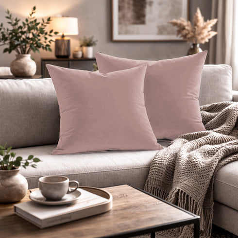 Set 2 Federe Cuscini Divano - 40x40 - Velluto - Rosa - Copricuscini Decorativi per Divano Soggiorno Camera da Letto - Cerniera Zip - Modello Monroe