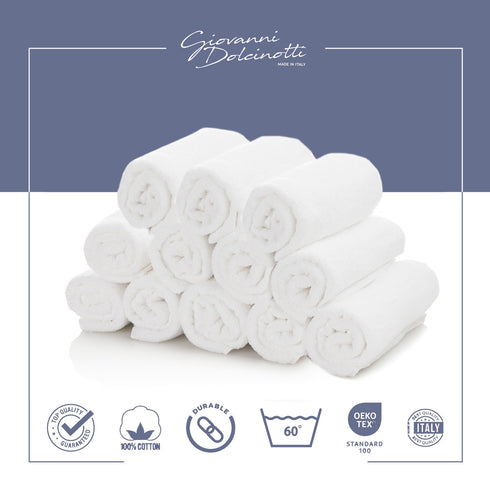 Set Lavette Asciugamani viso in 100% cotone - 30x30 cm - Extra assorbenti e ad asciugatura rapida - Per Bagno, Spa e Palestra - Modello Orlando - Col. Bianco