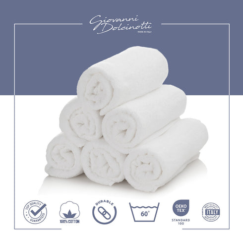 Set Lavette Asciugamani viso in 100% cotone - 30x30 cm - Extra assorbenti e ad asciugatura rapida - Per Bagno, Spa e Palestra - Modello Orlando - Col. Bianco