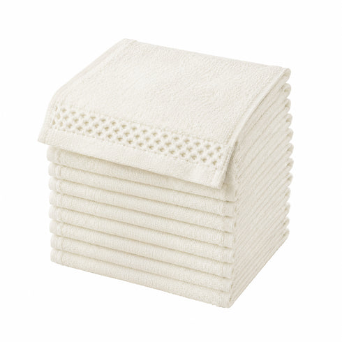 Set 12 Asciugamani Lavette 30x30 cm - 60% Bamboo e 40% Cotone - con Bordura Decorativa - per Viso, Skincare e Viaggio