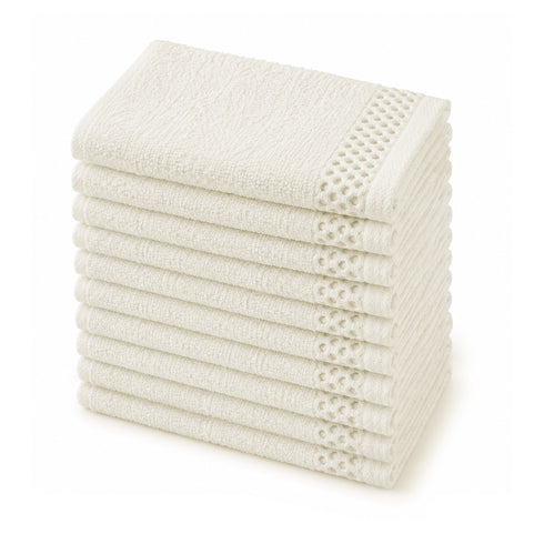 Set 10 Guanti Bagno 14x20 cm - 60% Bamboo e 40% Cotone - con Bordura Decorativa - per Detersione Viso, Corpo e Skincare