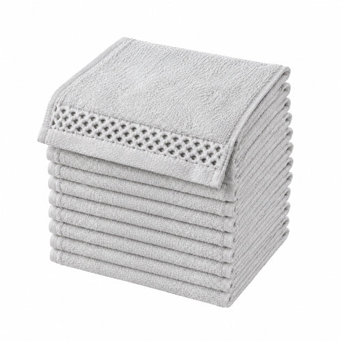 Set 12 Asciugamani Lavette 30x30 cm - 60% Bamboo e 40% Cotone - con Bordura Decorativa - per Viso, Skincare e Viaggio