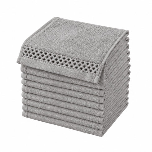 Set 12 Asciugamani Lavette 30x30 cm - 60% Bamboo e 40% Cotone - con Bordura Decorativa - per Viso, Skincare e Viaggio