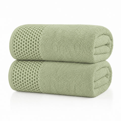 Set 2 Teli Bagno Jumbo 90x180 cm - 60% Bamboo e 40% Cotone - con Bordura Decorativa - per Bagno, SPA e Piscina