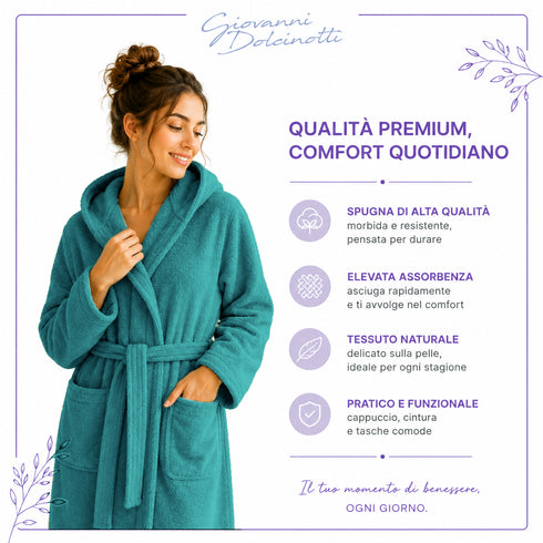 Accappatoio Uomo e Donna Smart 100% Cotone in Spugna - con Cappuccio, Cintura e Tasche - per Casa, SPA e Palestra