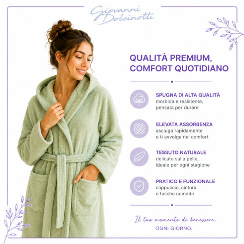 Accappatoio Uomo e Donna Smart 100% Cotone in Spugna - con Cappuccio, Cintura e Tasche - per Casa, SPA e Palestra