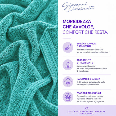 Accappatoio Uomo e Donna Smart 100% Cotone in Spugna - con Cappuccio, Cintura e Tasche - per Casa, SPA e Palestra