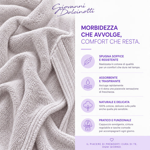 Accappatoio Uomo e Donna Smart 100% Cotone in Spugna - con Cappuccio, Cintura e Tasche - per Casa, SPA e Palestra
