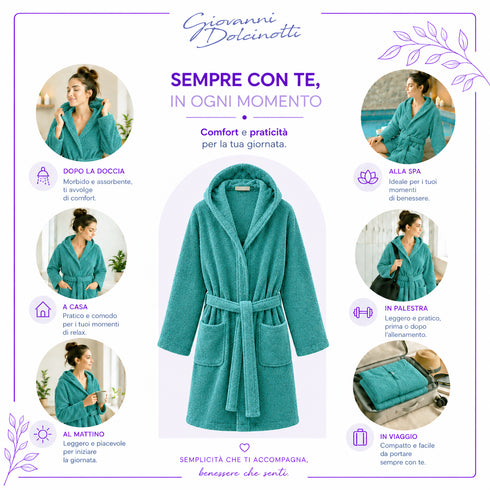 Accappatoio Uomo e Donna Smart 100% Cotone in Spugna - con Cappuccio, Cintura e Tasche - per Casa, SPA e Palestra