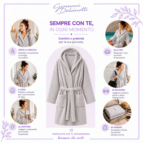 Accappatoio Uomo e Donna Smart 100% Cotone in Spugna - con Cappuccio, Cintura e Tasche - per Casa, SPA e Palestra