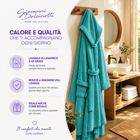 Accappatoio Uomo e Donna Smart 100% Cotone in Spugna - con Cappuccio, Cintura e Tasche - per Casa, SPA e Palestra