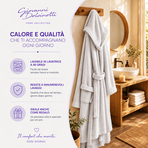 Accappatoio Uomo e Donna Smart 100% Cotone in Spugna - con Cappuccio, Cintura e Tasche - per Casa, SPA e Palestra